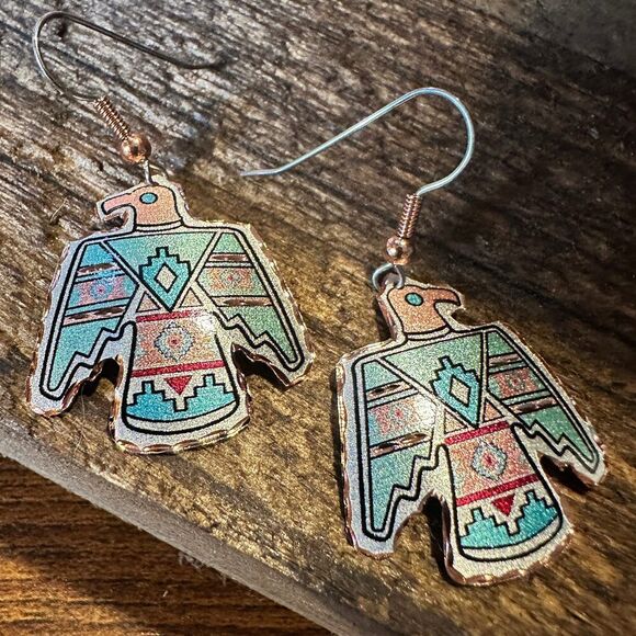 Handcrafted Boho Copper Earrings, Southwestern Thunderbird Wire Earrings, Gift - Picture 2 of 9